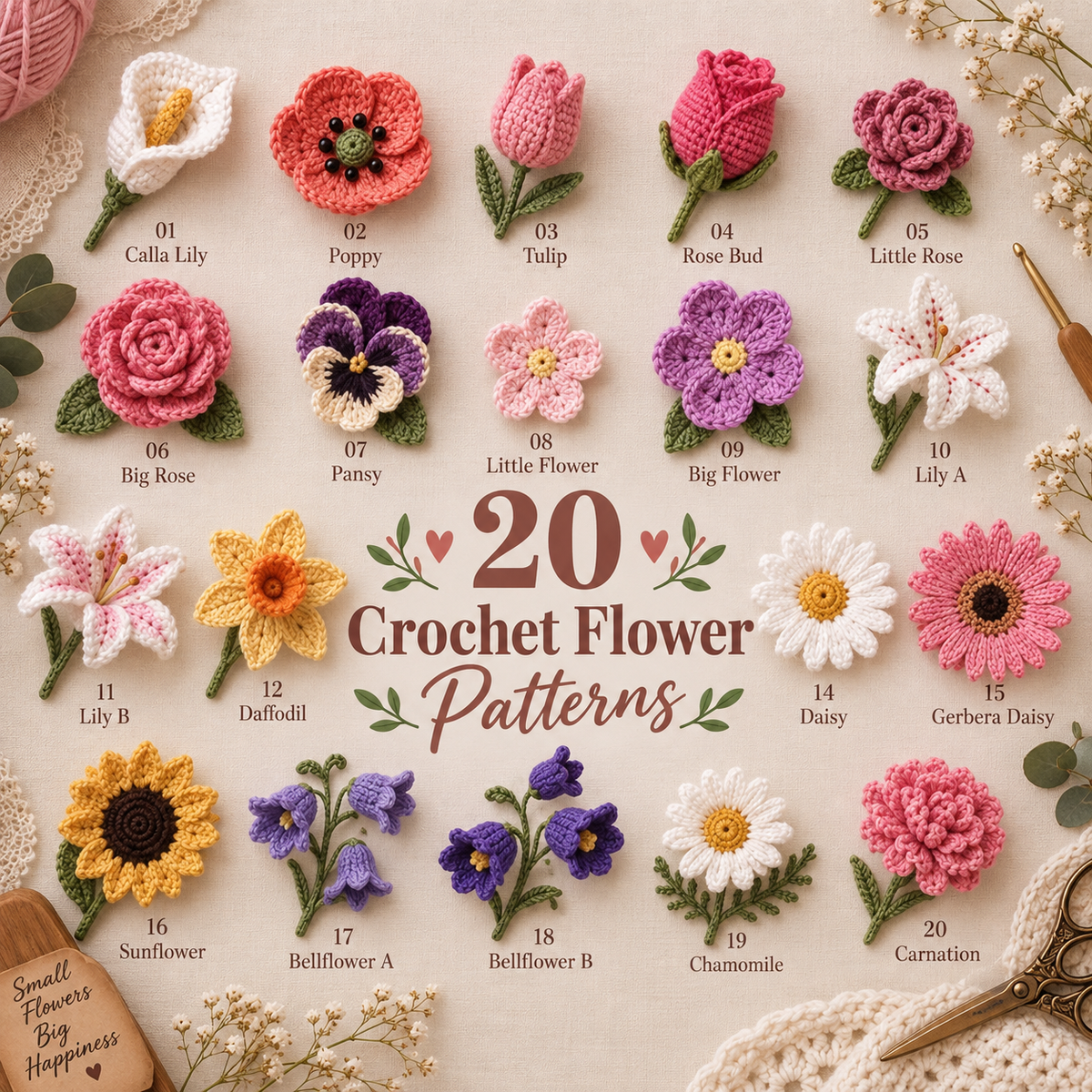 20 Flowers Crochet Pattern Bundle