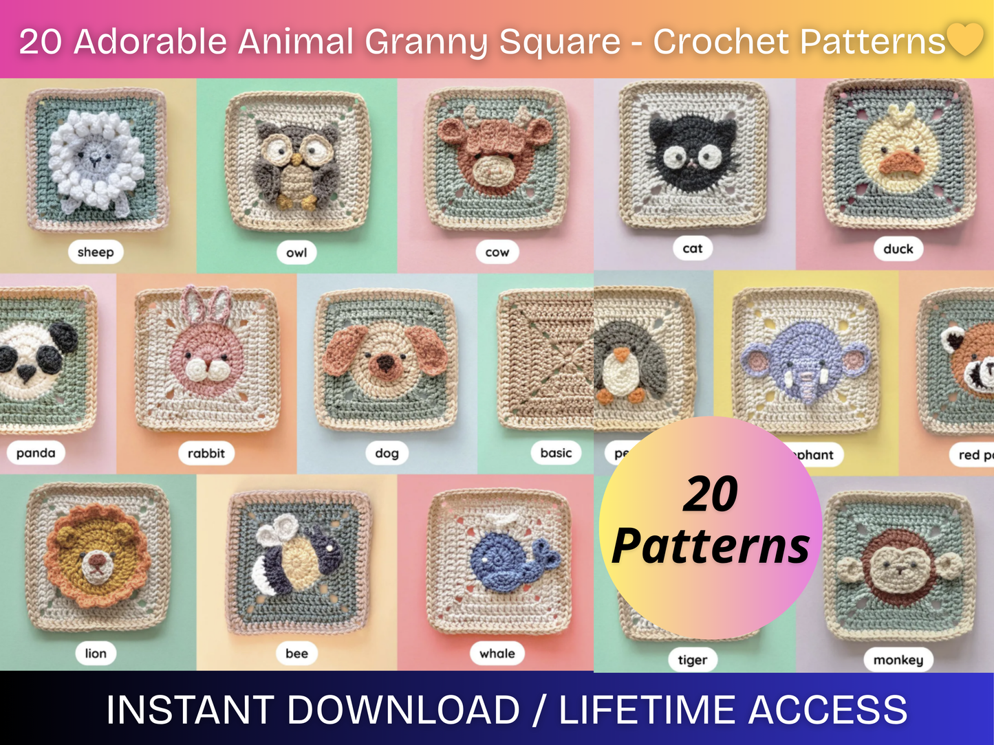 20 Animal Granny Square Crochet Patterns💛