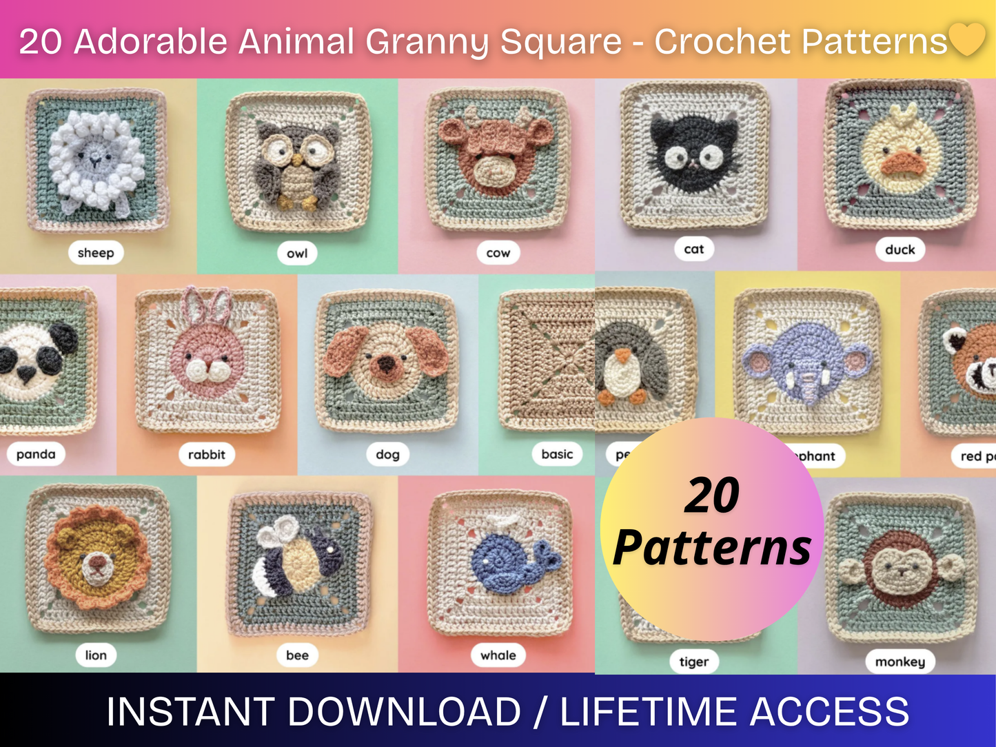 20 Animal Granny Square Crochet Patterns