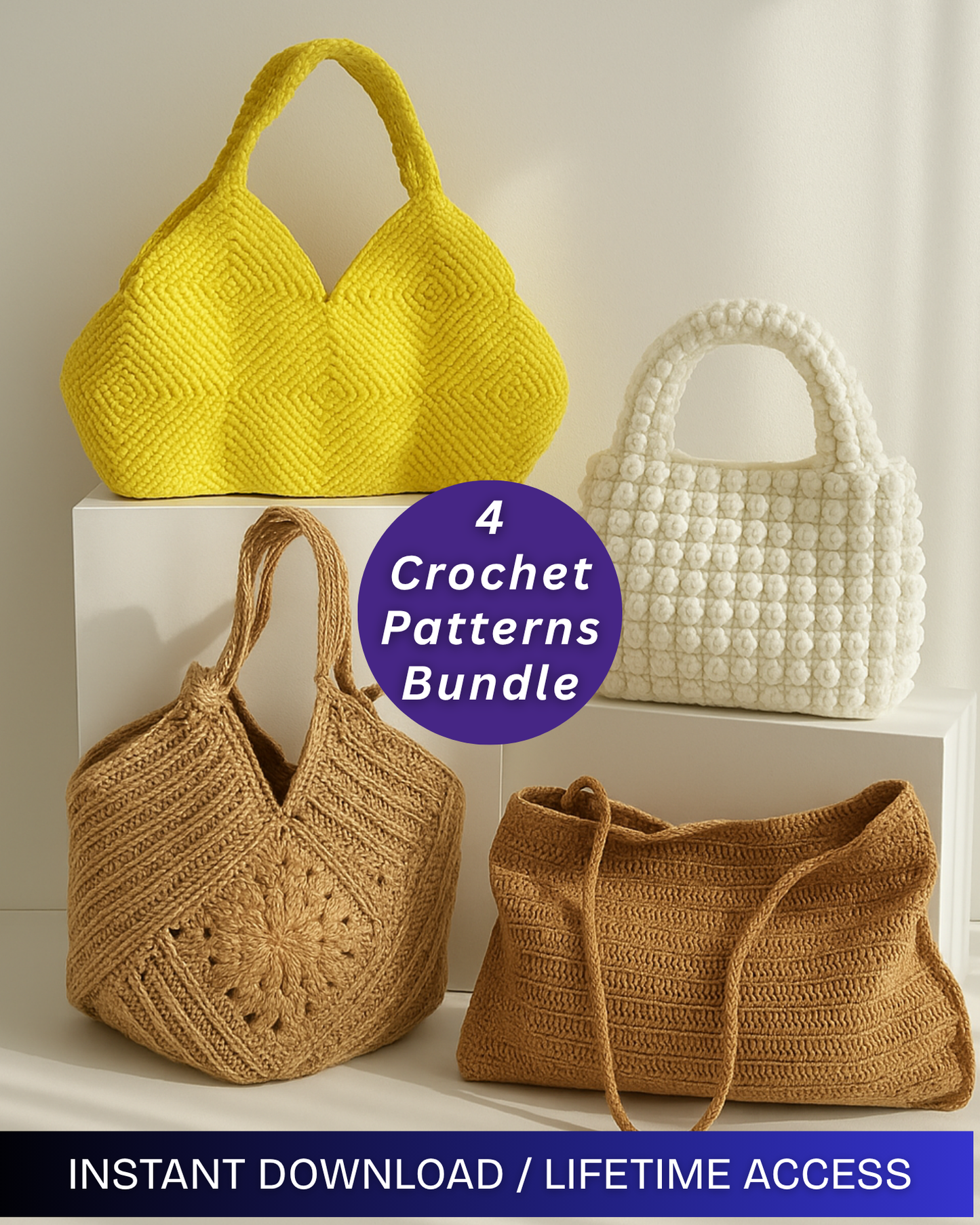 4 Crochet Patterns - Stylish Bag Bundle