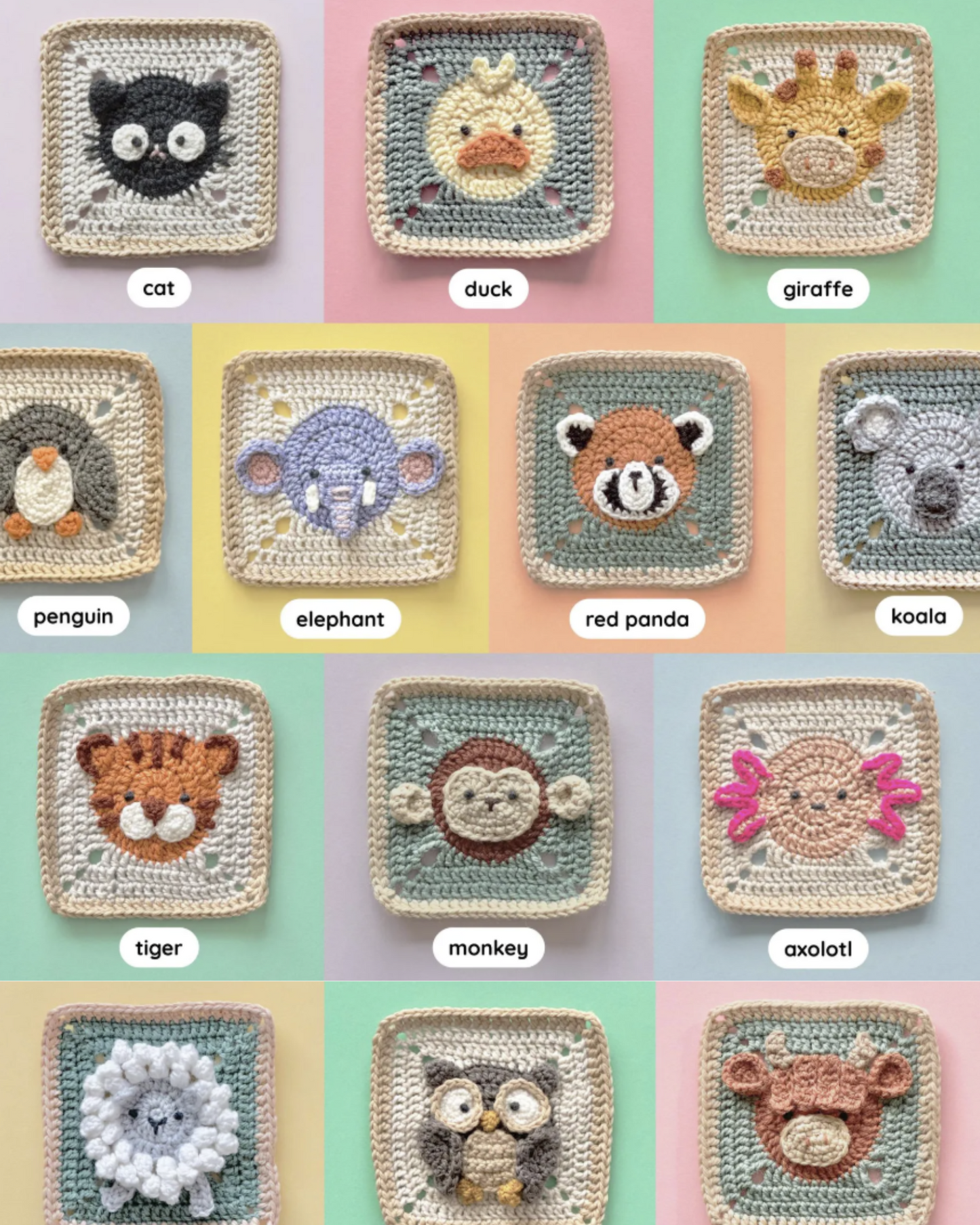 20 Animal Granny Square Crochet Patterns😻