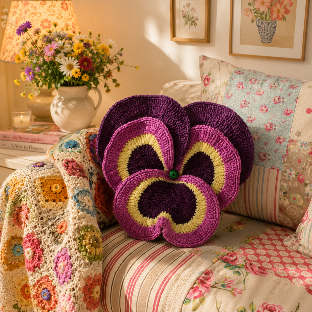 Pansy Pillow Crochet Pattern