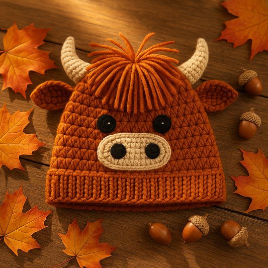Highland Cow Beanie Crochet Pattern (Baby, Kid & Adult Size)