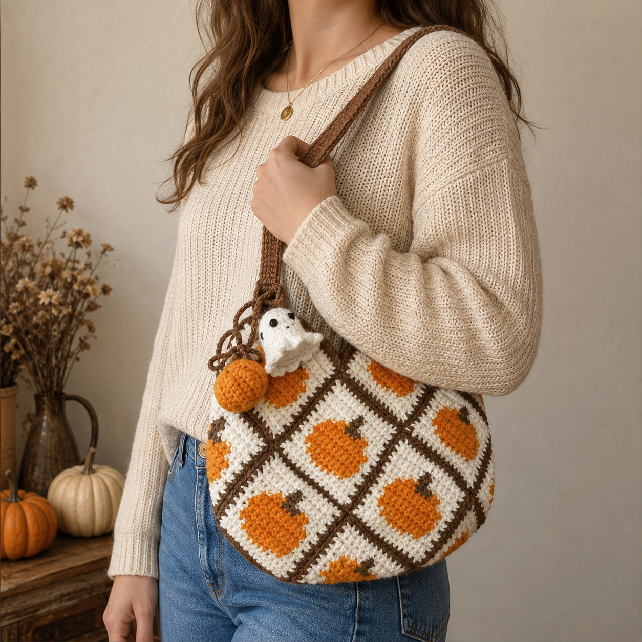 Cute Pumpkin Ghost Bag Crochet Pattern