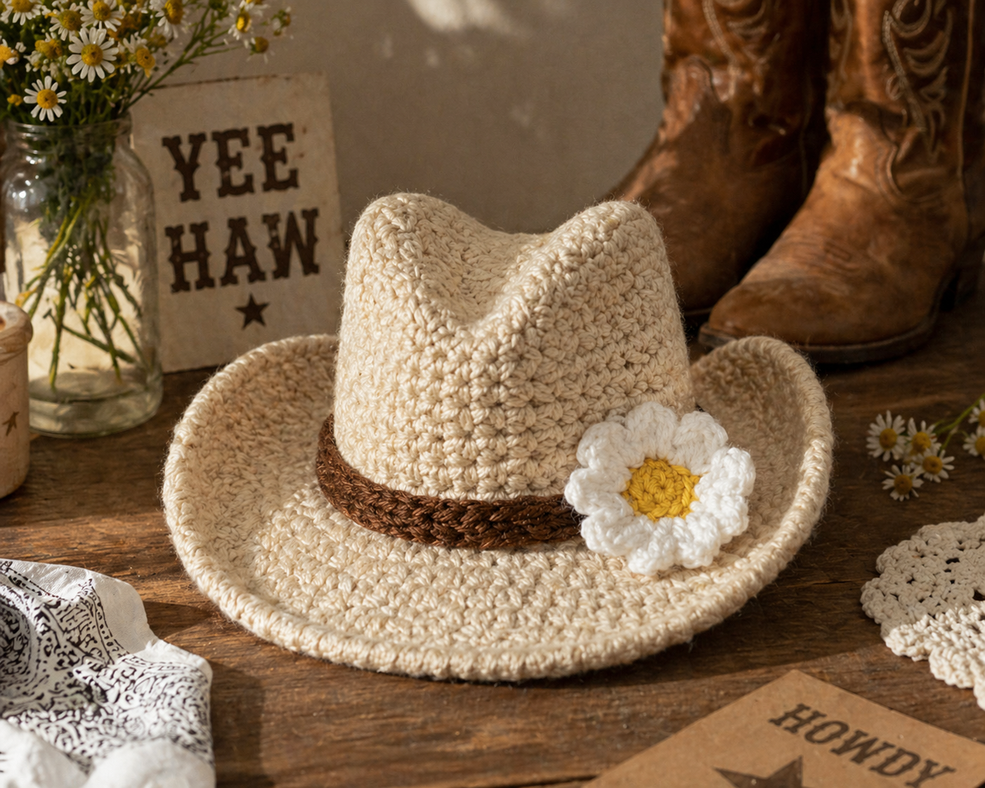 Cowboy Daisy Hat Crochet Pattern
