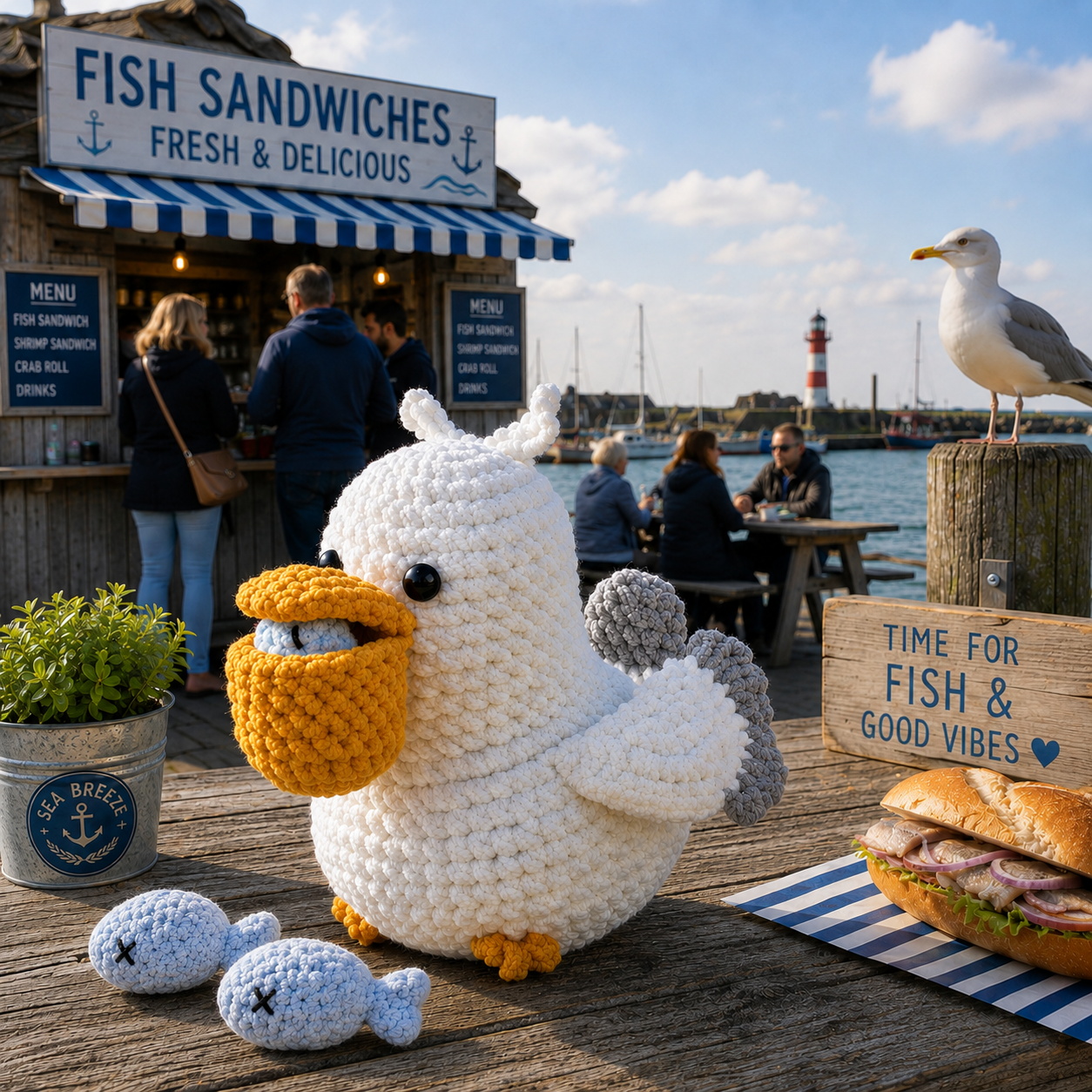 Seagull with Fish Crochet Pattern