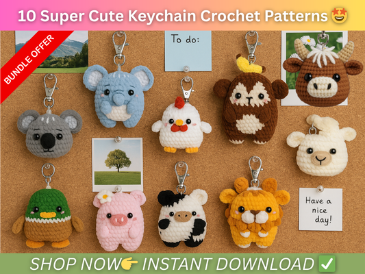 10 Happy Keychains Crochet Pattern Bundle