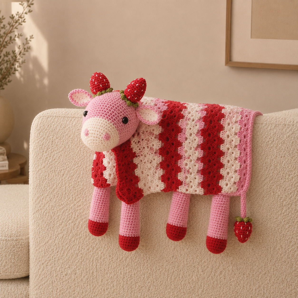 Strawberry Cow Blanket Crochet Pattern