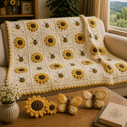 Bee Sunflower Blanket Crochet Pattern