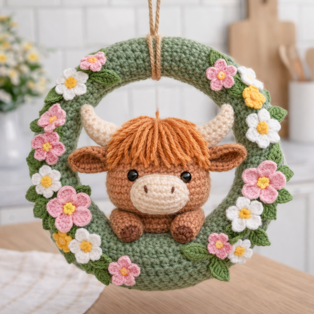 Highland Cow Wreath Crochet Pattern