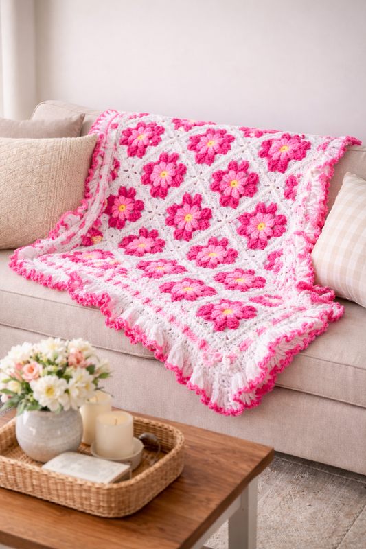 Flower Granny Square Blanket Crochet Pattern