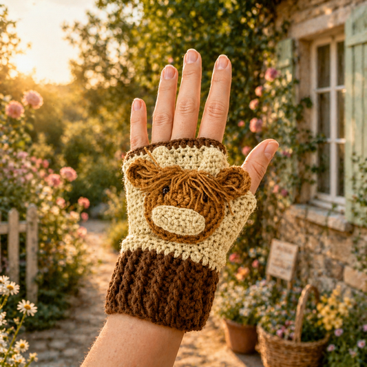 Fingerless Gloves Highland Cow Crochet Pattern