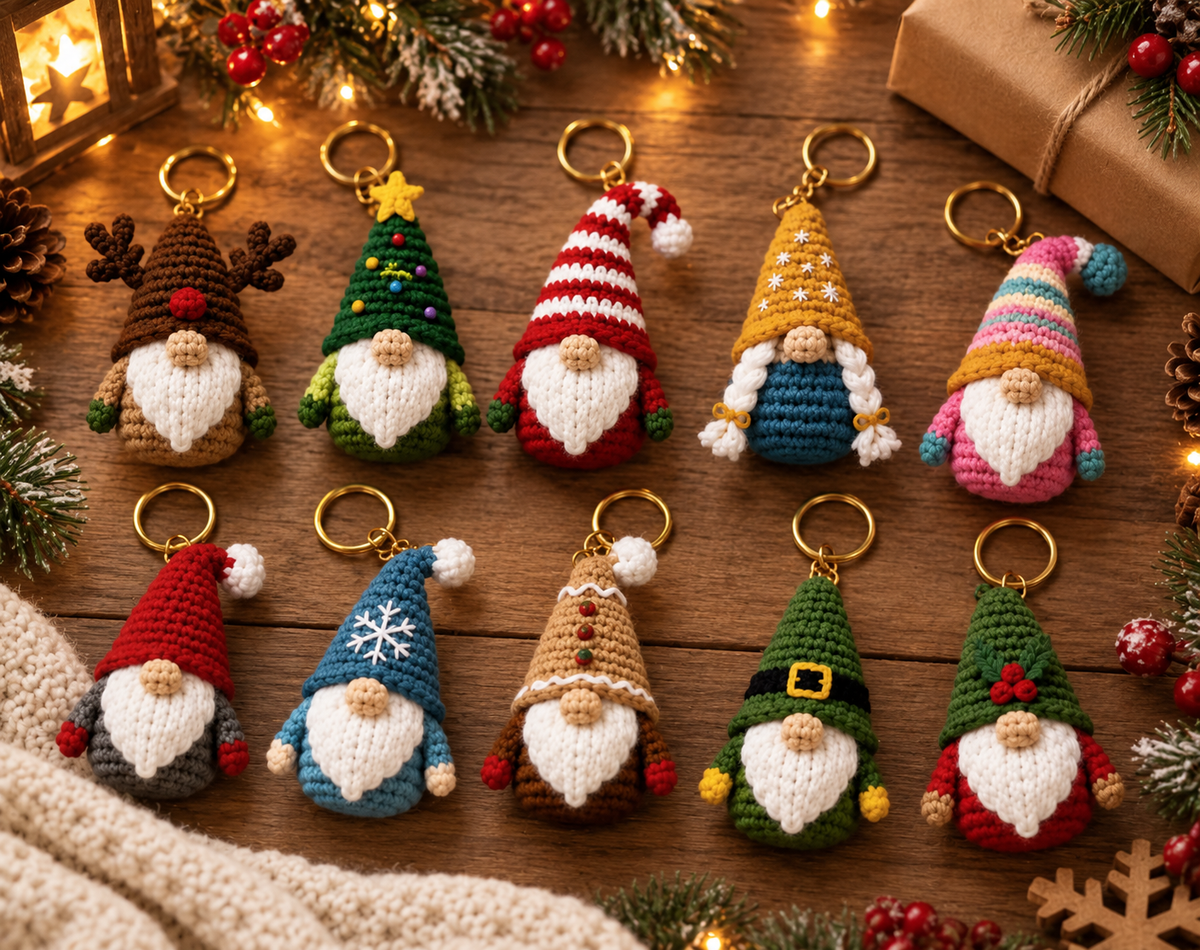 Cute Gnomes Keychain Crochet Pattern Bundle