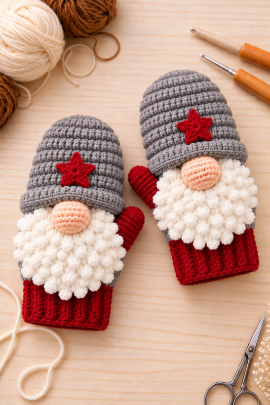 Gnome Mittens Crochet Pattern
