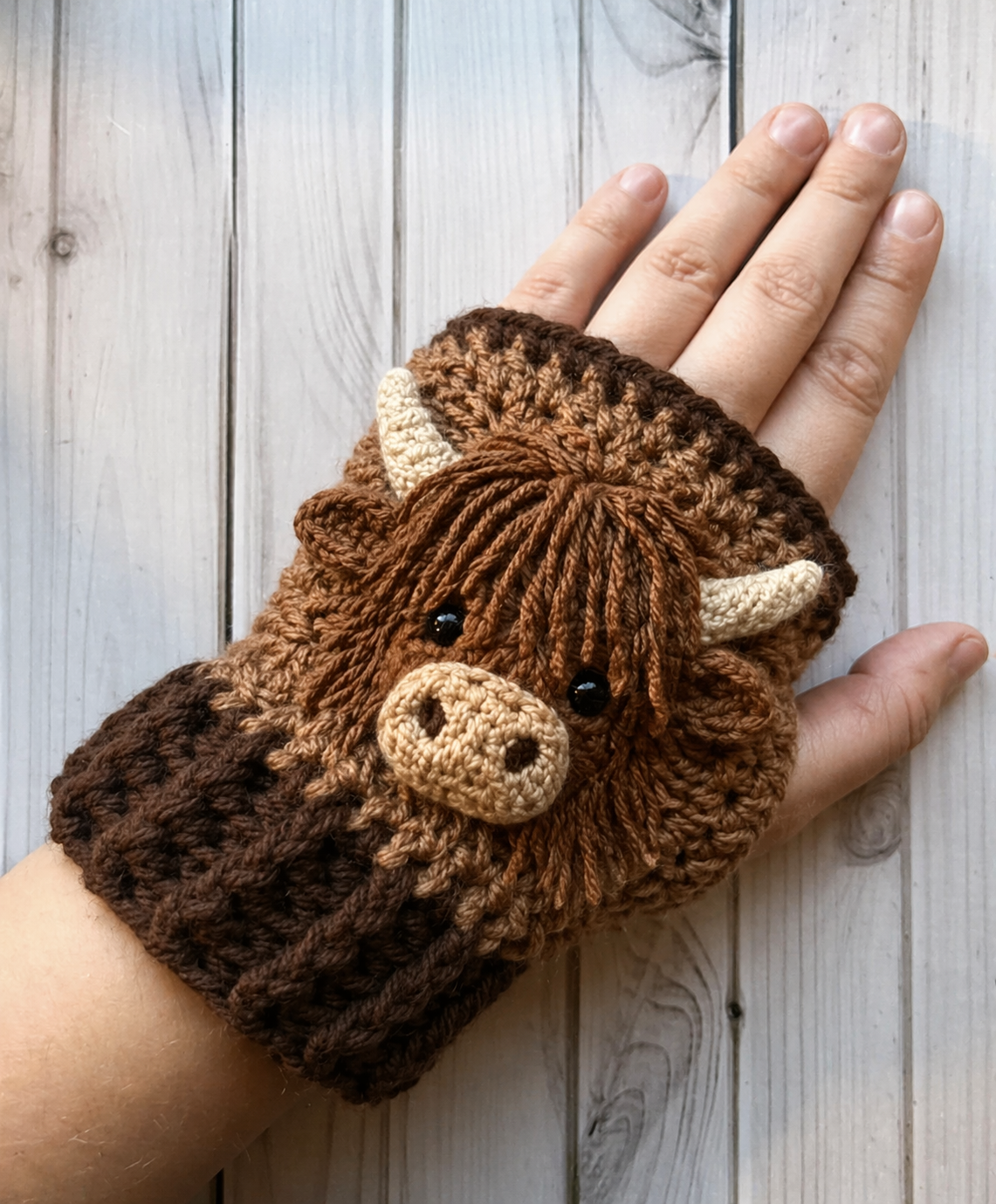 Fingerless Gloves Highland Cow Crochet Pattern